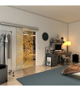 Glasschiebetür SLIM-LINE - Fineprint Model 010 Gold auf Klarglas