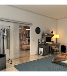 Glasschiebetür SLIM-LINE - Fineprint Model 013 Weiss auf Klarglas