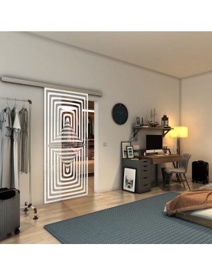 Glasschiebetür SLIM-LINE - Fineprint Model 014 Weiss auf Klarglas