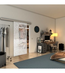 Glasschiebetür SLIM-LINE - Fineprint Model 015 Weiss auf Klarglas