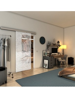 Glasschiebetür SLIM-LINE - Fineprint Model 015 Weiss auf Klarglas