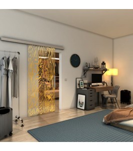 Glasschiebetür SLIM-LINE - Fineprint Model 017 Gold auf Klarglas