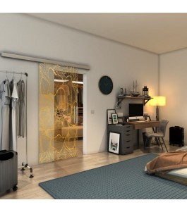 Glasschiebetür SLIM-LINE - Fineprint Model 020 Gold auf Klarglas