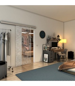 Glasschiebetür SLIM-LINE - Fineprint Model 021 Weiss auf Klarglas
