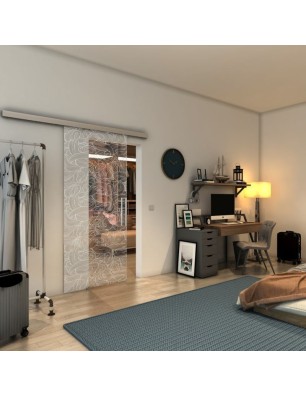 Glasschiebetür SLIM-LINE - Fineprint Model 021 Weiss auf Klarglas