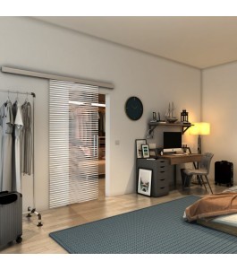 Glasschiebetür SLIM-LINE - Fineprint Model 022 Weiss auf Klarglas