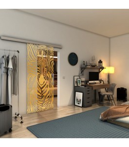 Glasschiebetür SLIM-LINE - Fineprint Model 023 Gold auf Klarglas
