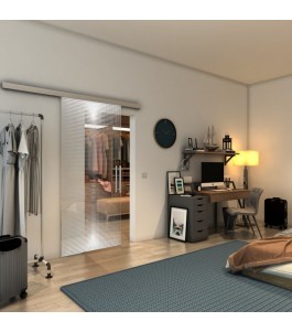 Glasschiebetür SLIM-LINE - Fineprint Model 024 Weiss auf Klarglas