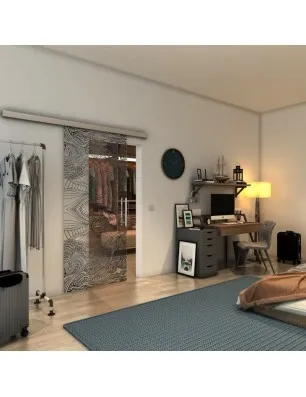 Glasschiebetür SLIM-LINE - Fineprint Model 030 Schwarz auf Klarglas