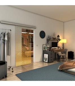Glasschiebetür SLIM-LINE - Fineprint Model 038 Gold auf Klarglas