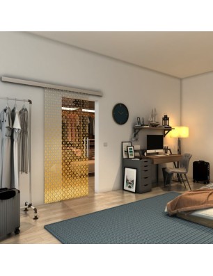 Glasschiebetür SLIM-LINE - Fineprint Model 038 Gold auf Klarglas