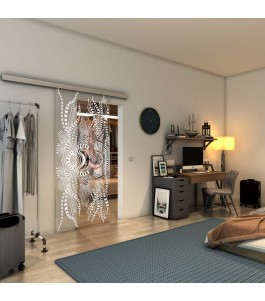 Glasschiebetür SLIM-LINE - Fineprint Model 039 Weiss auf Klarglas