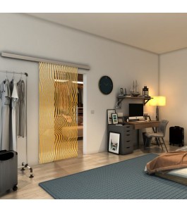 Glasschiebetür SLIM-LINE - Fineprint Model 041 Gold auf Klarglas