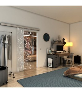 Glasschiebetür SLIM-LINE - Fineprint Model 049 Weiss auf Klarglas