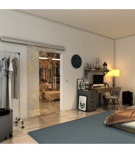 Glasschiebetür SLIM-LINE - Fineprint Model 054 Gold auf Klarglas