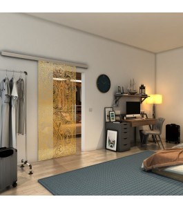 Glasschiebetür SLIM-LINE - Fineprint Model 055 Gold auf Klarglas