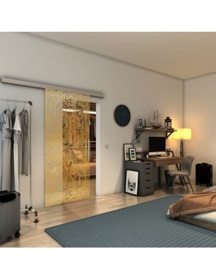 Glasschiebetür SLIM-LINE - Fineprint Model 055 Gold auf Klarglas