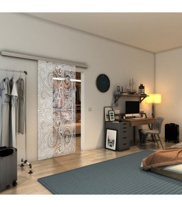 Glasschiebetür SLIM-LINE - Fineprint Model 055 Weiss auf Klarglas