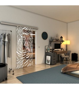 Glasschiebetür SLIM-LINE - Fineprint Model 057 Weiss auf Klarglas