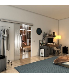 Glasschiebetür SLIM-LINE - Fineprint Model 059 Weiss auf Klarglas
