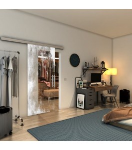 Glasschiebetür SLIM-LINE - Fineprint Model 061 Weiss auf Klarglas