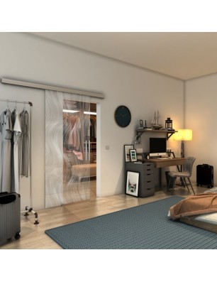 Glasschiebetür SLIM-LINE - Fineprint Model 062 Weiss auf Klarglas