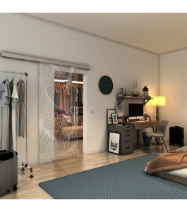 Glasschiebetür SLIM-LINE - Fineprint Model 066 Weiss auf Klarglas