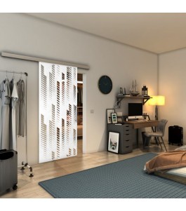 Glasschiebetür SLIM-LINE - Fineprint Model 067 Weiss auf Klarglas