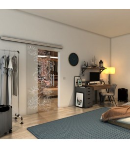 Glasschiebetür SLIM-LINE - Fineprint Model 082 Weiss auf Klarglas