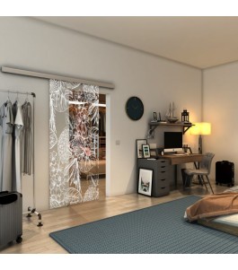 Glasschiebetür SLIM-LINE - Fineprint Model 083 Weiss auf Klarglas