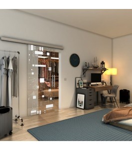 Glasschiebetür SLIM-LINE - Fineprint Model 092 Weiss auf Klarglas