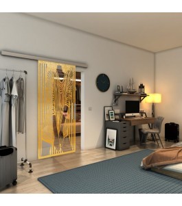 Glasschiebetür SLIM-LINE - Fineprint Model 097 Gold auf Klarglas