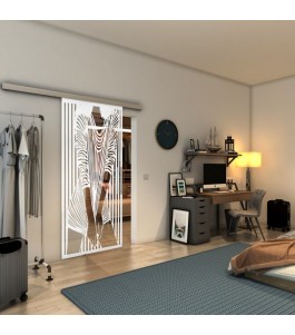Glasschiebetür SLIM-LINE - Fineprint Model 097 Weiss auf Klarglas