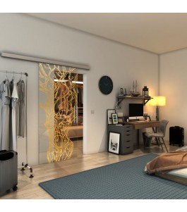 Glasschiebetür SLIM-LINE - Fineprint Model 105 Gold auf Klarglas
