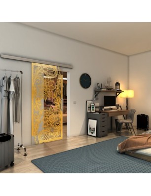 Glasschiebetür SLIM-LINE - Fineprint Model 108 Gold auf Klarglas