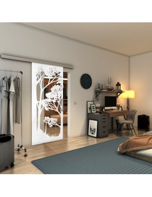 Glasschiebetür SLIM-LINE - Fineprint Model 110 Weiss auf Klarglas