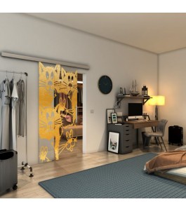 Glasschiebetür SLIM-LINE - Fineprint Model 115 Gold auf Klarglas