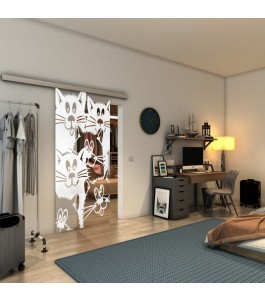 Glasschiebetür SLIM-LINE - Fineprint Model 115 Weiss auf Klarglas