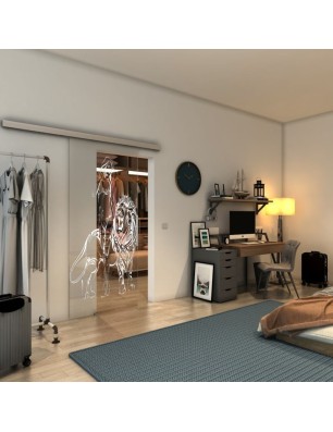 Glasschiebetür SLIM-LINE - Fineprint Model 117 Weiss auf Klarglas
