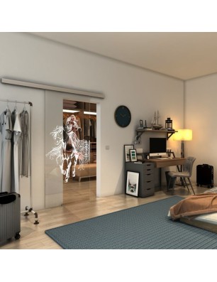 Glasschiebetür SLIM-LINE - Fineprint Model 118 Weiss auf Klarglas