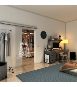 Glasschiebetür SLIM-LINE - Fineprint Model 119 Weiss auf Klarglas