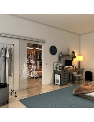 Glasschiebetür SLIM-LINE - Fineprint Model 119 Weiss auf Klarglas