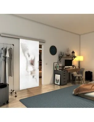 Glasschiebetür SLIM-LINE - Fineprint Model 120 Weiss auf Klarglas