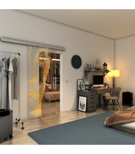 Glasschiebetür SLIM-LINE - Fineprint Model 123 Gold auf Klarglas