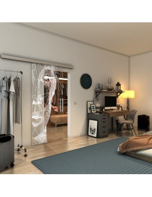 Glasschiebetür SLIM-LINE - Fineprint Model 123 Weiss auf Klarglas