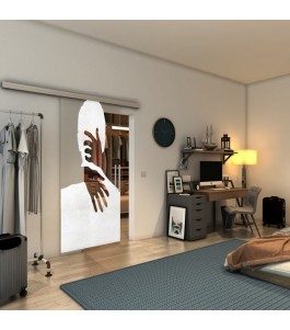Glasschiebetür SLIM-LINE - Fineprint Model 124 Weiss auf Klarglas