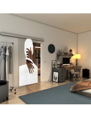 Glasschiebetür SLIM-LINE - Fineprint Model 124 Weiss auf Klarglas