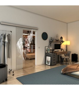 Glasschiebetür SLIM-LINE - Fineprint Model 131 Weiss auf Klarglas