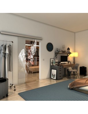 Glasschiebetür SLIM-LINE - Fineprint Model 131 Weiss auf Klarglas