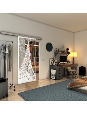 Glasschiebetür SLIM-LINE - Fineprint Model 132 Weiss auf Klarglas